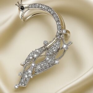 Crystal Peacock Ear Cuff Silver Candie’s Regal Statement Fashion Jewelry Women